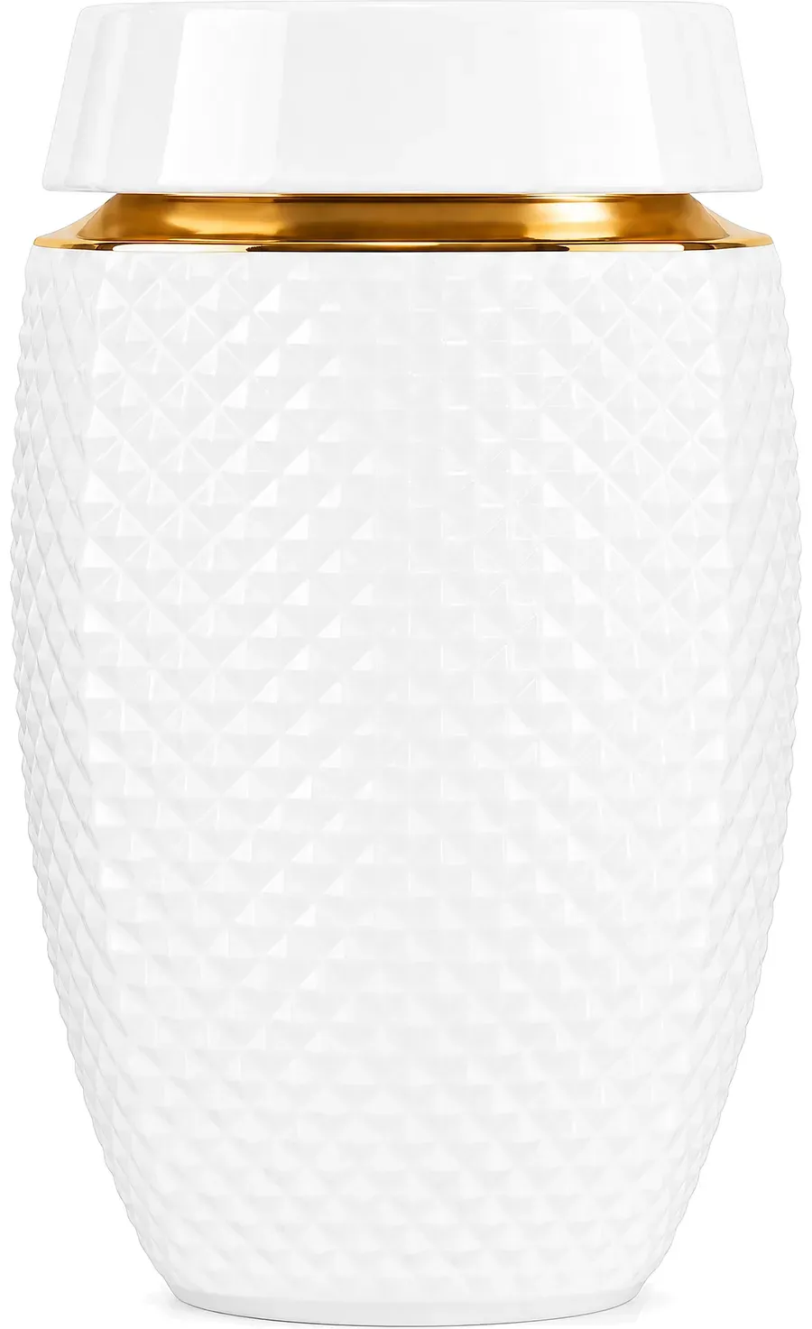 Eterna w barwie Biel, matowa porcelana z obwódką z 24-karatowego złota na ramieniu