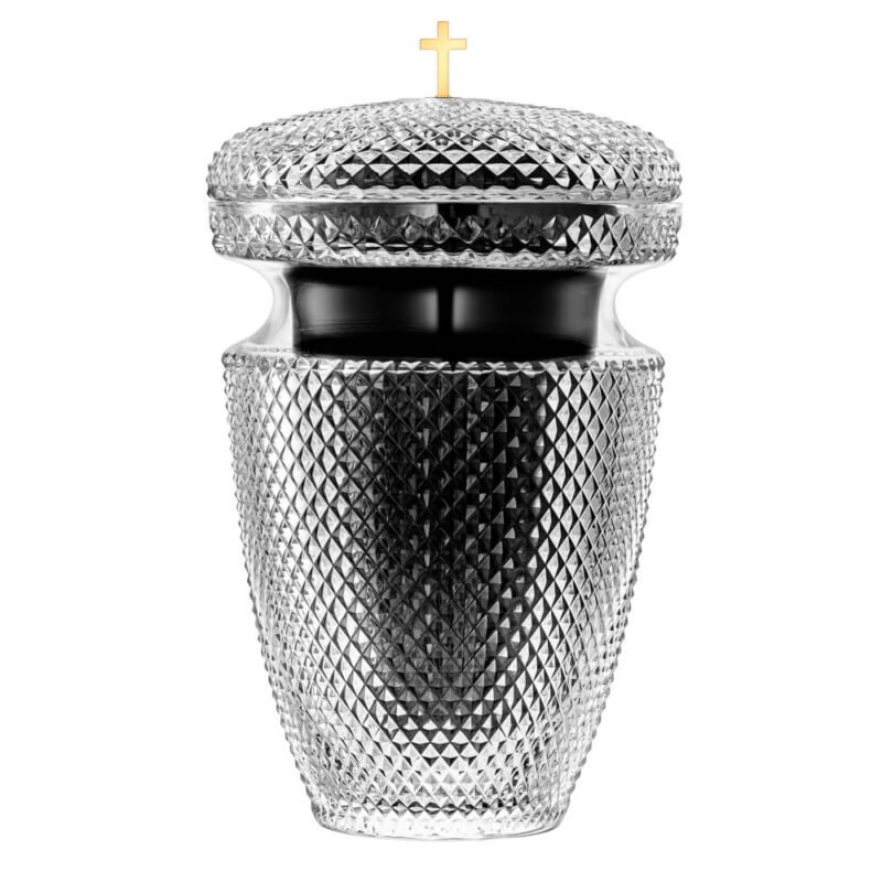 Gabriel Crystal Urn Black Insert for Ashes and Golden Cross