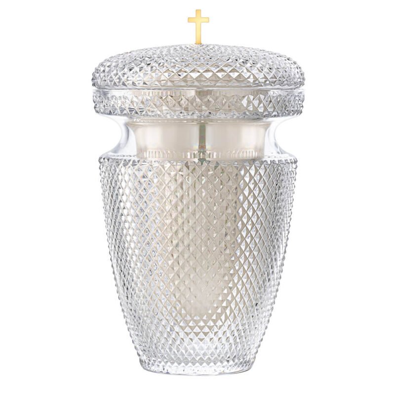 Gabriel Crystal Urn with White Insert and Golden Cross
