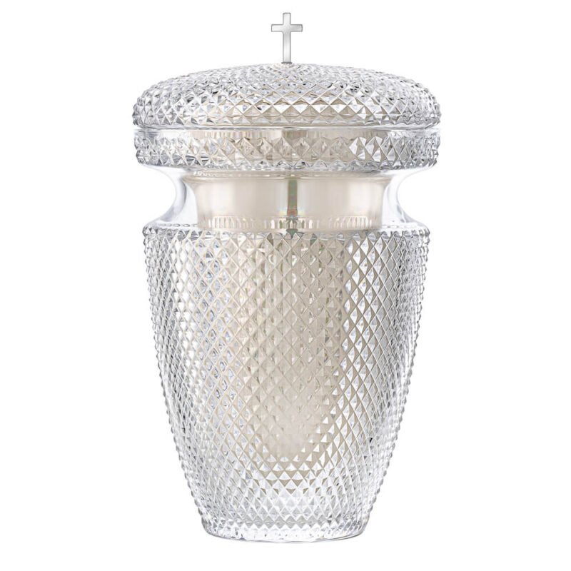 Urne en cristal Gabriel avec récipient intérieur Blanc et croix Argentée