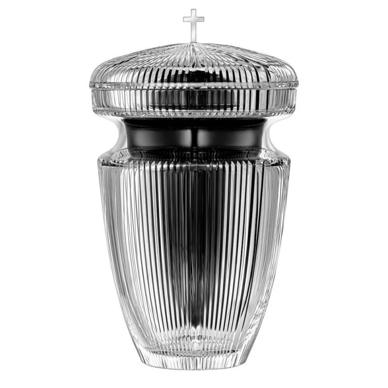Sariel Black Casing for Ashes and Silver Cross Crystal Urn