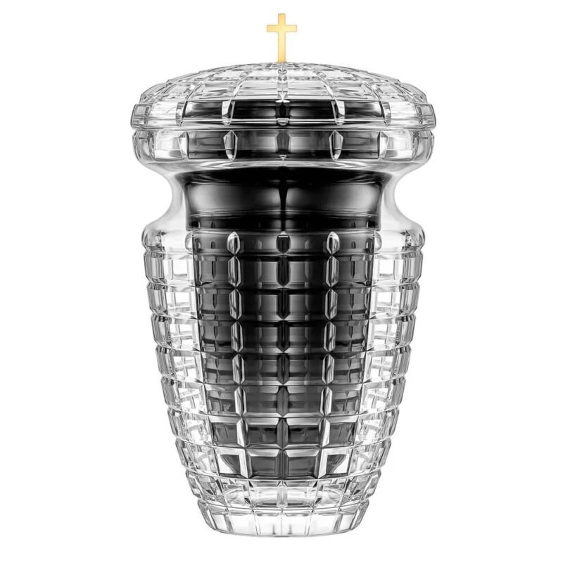 Uriel Black Inner Container and Golden Cross Crystal Urn