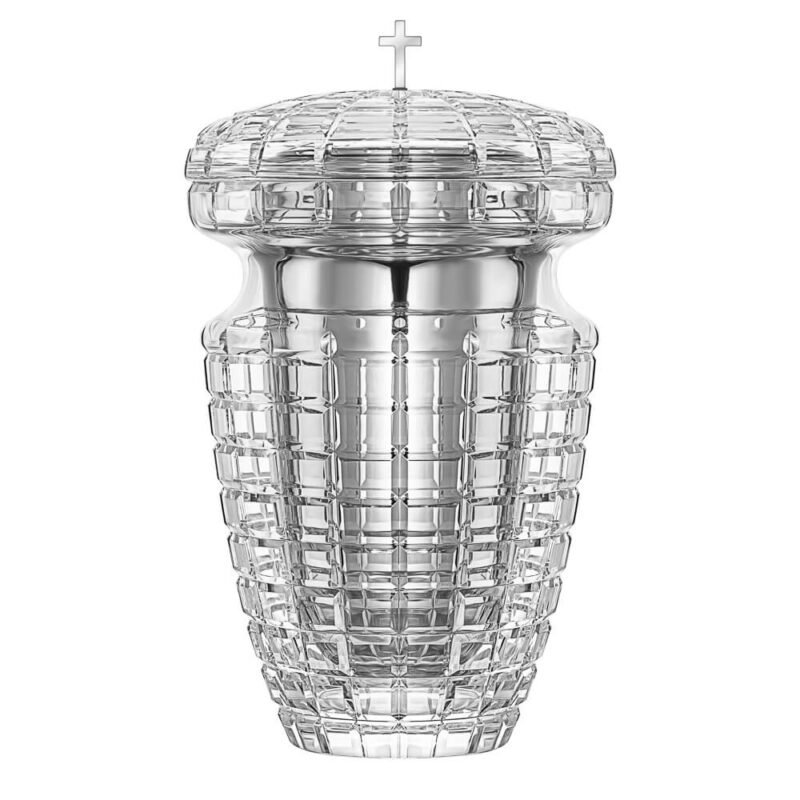 Uriel Silver Ash Compartment and Silver Cross Crystal Urn