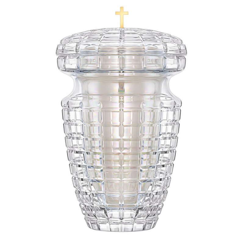 Urne en cristal Uriel avec vase blanc et croix dorée