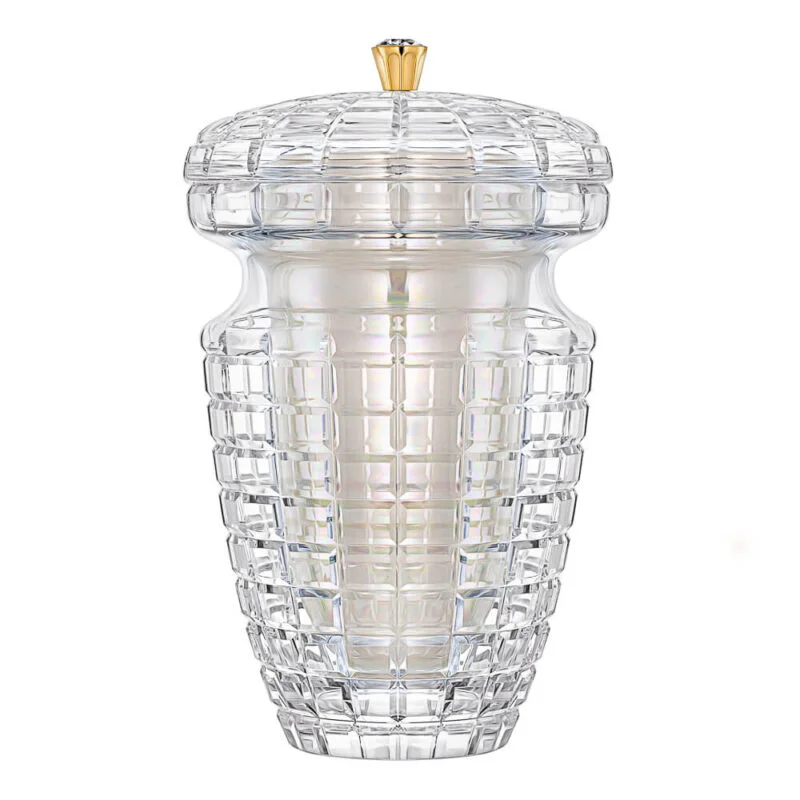 crystal urn with golden porcelain insert and golden handle